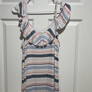 Tribal Jeans Striped Ruffle Neck Dress Size Small